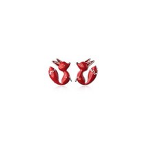 실버 소품 칼라 귀 스터드 간단한 동물 에나멜 레드 폭스 귀여운 귀걸이 여창의력 보석 생일 선물