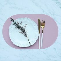 국내산 프리미엄 실리콘 식탁매트 테이블매트 430 x 260mm 380x 247mm 375x 235mm, 라운드(대), 2+2개, 핑크