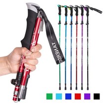 아웃도어 알루미늄 초경량 휴대용 접이식 5단 등산 스틱 동호회 무릎보호, 레드, 롱