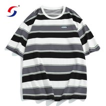 남성 티셔츠 스트라이프 프린트 반팔 의류 대형 티셔츠 탑스 힙합 티 셔츠