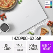 [오늘출발] LG전자 2022 그램14(12세대) 14ZD90Q-GX56K - 14인치 Iris Xe 휴대용 대학생 인강용 문서작업 가벼운 초경량 노트북, Win10 Home, 16GB, 256GB