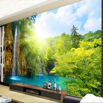 리빙보드 욕실벽보드 사용자 정의 3D 벽 종이 폭포 풍경 벽지 거실 침실 장식 벽화 숲, [01] 1 ㎡, [02] Silk Cloth