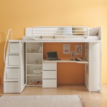 위너 철제 벙커침대 SS 계단형 책상옷장형세트E 본넬스프링12T매트포함, 화이트 템바보드민트