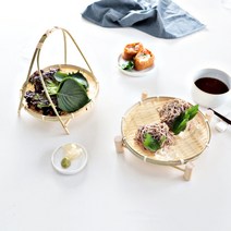 대나무 원목 모밀판 메밀 모밀 소바그릇 튀김접시 쌈채반, 손잡이형