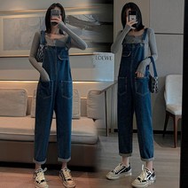 봄 패션 데님 멜빵바지 와이드 팬츠+레깅스 임부 세트