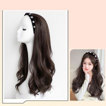 Makone 여자가발 스트레이트 티안나는 앞머리 자연스러운, 1개, [모델 착용] 다크 브라운 컬러 헤어밴드 선물