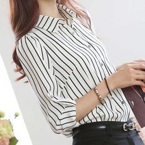 깔끔한오피스룩 여자정장셔츠 세로 줄무늬 긴팔 셔츠옷 여자 직장인 데일리 출근룩-72394EA