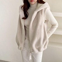 코지 여자 래빗 부드러운 퍼 후드자켓 베스트 조끼