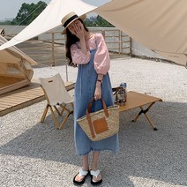 튜닝 데님 원피스 하프 와이드 보헤미안 루즈핏 청원피스 미니원피스 반팔 스판 기본핏