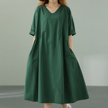 여성 린넨 원피스 브이넥 빅사이즈 오버핏 a라인 캐주얼 여자 봄 여름 가을 반팔 롱원피스 linen dress women JX0798