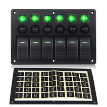 레드 블루 그린 4/6 갱 LED 로커 스위치 패널 자동차 토글 DC 12V 보트 해양 RV 캠핑 트레일러, 06 Green 6 Gang
