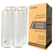 [유니스몰/정품 정규격보장] 오공 스트레치필름 공업용랩 4롤 1박스 (12 15 18 20 25 30MIC), 12mic x 500mm x 350m