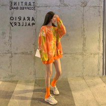 빅사이즈 맨투맨 홀치기염색 여성 겨울 가을 와이드 루즈핏 키치한 BF 코트 유행 CHIC 위 옷 긴 소매 3483340141