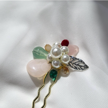 한복머리장식 쥬얼포레 복사꽃 한복뒤꽂이 혼주뒤꽂이 헤어장식