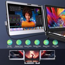 트리플 휴대용 모니터 노트북 스크린 익스텐더 Kwumsy F2 알루미늄 합금 14인치 디스플레이 다각도 FHD 1080P IPS 타입 C/미니 HDMI 맥북 윈도우 PC/노트북과