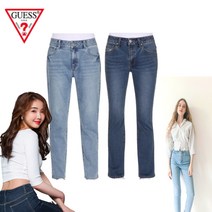 2023 s/s 게스 여성 날씬해 보이는 지금 입기좋은 소프트 예쁜 슬림 부츠컷 데님 팬츠 여자 보이핏 연청 청바지 보이프렌드 일자 세미 팬츠 사계절 워싱 스트레이트 핏