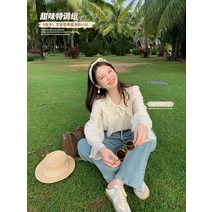 리본블라우스 왕리본블라우스 하객 봄 라인 리본 블라우스 Miss Chipmunk Sweetness Special Group 업 프랑스 수 놓은 쉬폰 셔츠 여성 이른 v 넥 탑