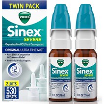 [미국]Vicks Sinex SEVERE 나잘 스프레이 오리지널 울트라 파인 미스트 충혈 완화제 감기 또는 알레르기로 인한 코막힘 완화, 1박스