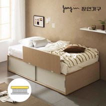 장인가구 벤스 슬라이딩 높은 빅수납침대 가드형+포켓20T매트SS, 화이트오크(가드_오크)
