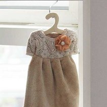 귀여운 옷걸이가 포함된 진주 코사지 주방타올, 베이지, 본상품선택