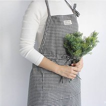 미공간 바리스타 카페 주방 블랙체크 앞치마 목걸이형