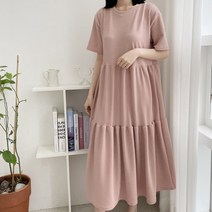 미쓰송 여성 반팔 루즈핏 캉캉 롱 원피스