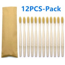 친환경 에코 생활잡화 팩 완전 채식 대나무 칫솔 나무 칫솔 부드러운 강모 친환경 제품 폐기물 제로 생분해 성 여행 칫솔, 12pcs 노란색