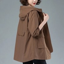 숏트렌치코트 여성 숏바바리 후드 탑 가을 긴팔 루즈핏 중간 길이 겉옷 여자 자켓