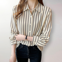 퀸이즈 55부터 77까지 바인트 허니문 체인패턴 긴팔 블라우스 셔츠