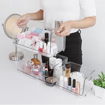 3종 1개 손잡이 적층형 투명 오픈 정리함 보관함 진열함 수납함 화장대 팬트리 정리대, 소형
