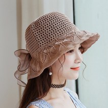 반야스토리 여성 비치 나들이 리본장식 니트 여름 모자
