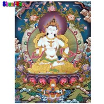탱화 티벳 천주 석가모니 경면주사 thangka 표구사 탱화 불화 달마도 참선 불교미술 tibetan 여신 buddhist 전체 드릴 diy 다이아몬드 페인팅 크로스 벽 6, 라운드 100x130cm