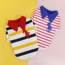 둥이스토리 폴카라티 강아지옷 애견의류 카라티셔츠 스트라이프티 면의류 면티셔츠 귀여운, 레드
