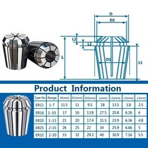 절삭공구홀더 스프링 콜렛 ER 척 CNC 밀링 선반 공구 거치대, 65 ER16 3175mm