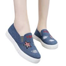 도오빠 데이브 여성 데님 슬립온 단화 2.5CM 플랫 자수 드라이빙 슈즈 캔버스화 여자슬립온 신발