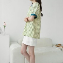 브이와이 VY 여자 꽃무늬 콘트라스트 롱 쁘띠 벌룬 블라우스