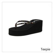 티피/Teepie 꽃무늬 플립플롭 여성용 두꺼운 바닥 하이힐 여름 비치 클립온 샌들 및 슬리퍼 미끄럼 방지 웨지 힐