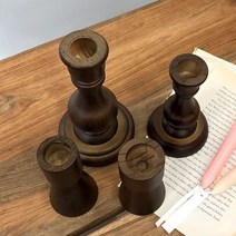 홈데코 빈티지 우드 나무 촛대 캔들 티라이트 홀더, 다크우드_라운드촛대 L