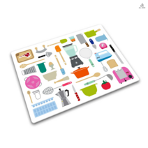 유리도마 강화유리 주방용 항균 투명 위생 프린팅, 큰 주방기구 집합 30x40cm