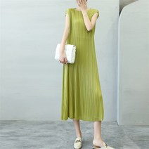 플리츠 원피스 고급 일본 옷 봄 여름 나시 프린트 미우새옷 치마 롱 핑크 보라 노랑