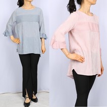 노브패리스 UJO1161스트라이프 진주 블라우스 티셔츠 66~88 칠부 여름 뱃살커버 여자 중년여성 엄마