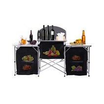 JAJADAH 캠핑 키친 스테이션 폴딩 그릴 테이블 수납 정리함 분리형 윈드스크린 휴대용 캠프 쿡 야외 준비 뒷마당 BBQ 피크닉 3 찬장 - 브라운, 3 Cupboard - Black