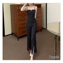 티피/Teepie 여름 여성 슬림 끈 점프슈트 캐주얼 절개 와이드 팬츠