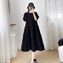 여름 여성 반팔 롱원피스 라운드 루즈핏 무지 퍼프 A라인 캉캉원피스 빅사이즈 데일리룩 하객룩 A66