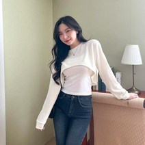 [바보사랑] 여자 기모 언더붑 라운드넥 나시티 세트[옷자락]