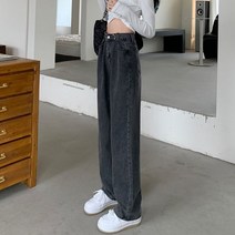 배너 와이드 데님팬츠 롱기장 캐주얼 데일리 여성룩