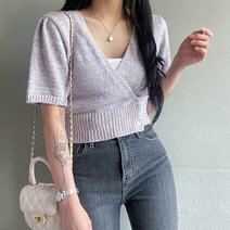 (딱예쁜가디건)파스텔 러버 투버튼 크롭 반팔 랩 니트 가디건