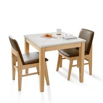 [인조대리석식탁] 라로퍼니처 루아 800 천연 대리석 2인 식탁 세트 원목 테이블, 식탁+의자2