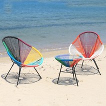 라트 라인 아카풀코 야외 카페 테라스 테이블 의자 세트 에그, 화이트, 색상혼합