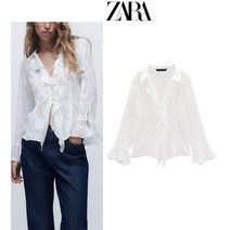 프릴 브이넥 자가드 ZARA 자라 여성 셔츠